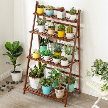 木马人可折叠简易客厅花架阳台花几多层绿萝落地室内楠竹花盆架花架子置物层架收纳层架4层70茶色 层条加密 图片价格品牌报价 京东