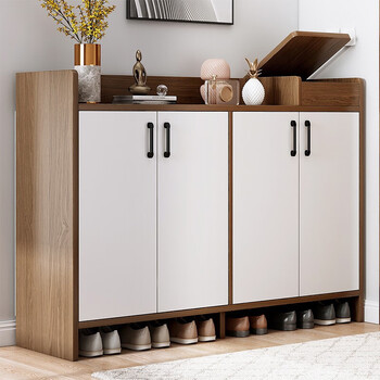 客厅玄关柜简易多层大容量收纳鞋柜架子拼色丨四门原野橡木色100cm