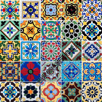 小花砖地砖仿古砖厨房卫生间腰线洗手台墙面复古100x100花片瓷砖随机