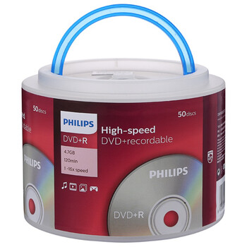 
                                                                                飞利浦（PHILIPS）DVD+R光盘/刻录盘 16速4.7G 手拎乖乖桶 桶装50片                