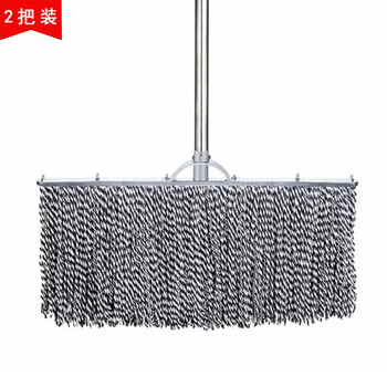 絮实 镀锌杆子花棉线排拖50cm钢柄棉拖把平板吸水地拖平板宽头懒人拖布地板墩布2把装