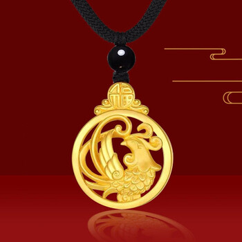 老凤凰黄金吊坠项链男女足金999古法传承3d硬金情侣款黄金龙凤吊坠 配