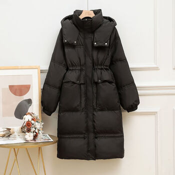 弘多晶冬季棉服女中长款2023年新款时尚洋气韩版小个子收腰外套黑色