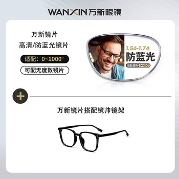 镜帅（Gimshy）近视眼镜超轻防滑眼镜框男方形防蓝光眼镜架可配度数WX06 M3009亮黑色 配万新1.60多屏防蓝光0-600度