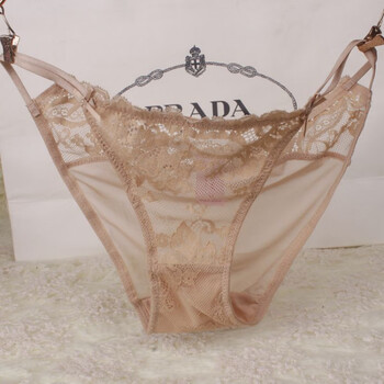 欧美高端蕾丝情趣内裤女双细带丁字裤t裤青春时尚女士内裤 杏色 s