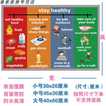 海报英语启蒙教具教室装饰贴纸英文墙贴单词贴图布置 w435-14健康生活