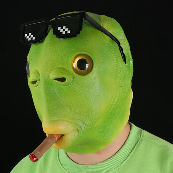 csgo头套 万圣节网红绿头鱼头套搞怪笑面具沙雕皮卡丘硅胶绿鱼人 绿头