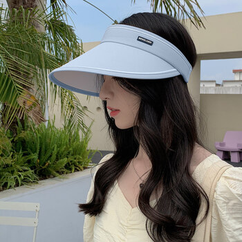 君瑞思韩版帽女夏季遮阳帽遮脸太阳帽大帽檐骑车不翻空顶帽子天空蓝