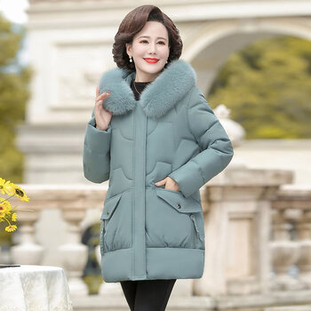 梵侈赫尔轻奢品牌妈妈冬装外套2021新款中老年女装羽绒棉服中长款洋气