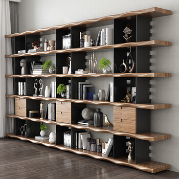 彬蔚美式落地满墙书架整墙书柜客厅办公室展厅隔断架收纳置物架带抽屉