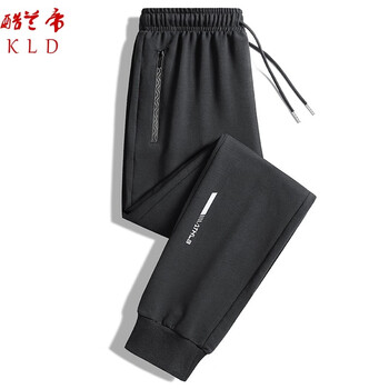 酷兰帝 运动裤男棉质加绒加厚休闲裤男款秋冬款卫裤时尚个性舒适卫裤 黑色束脚-8188薄款 3XL-165斤左右