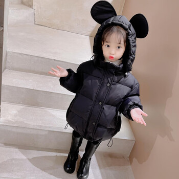 棉袄36岁女童棉外套棉服冬装韩版新款小女孩洋气加厚保暖棉衣潮黑色90