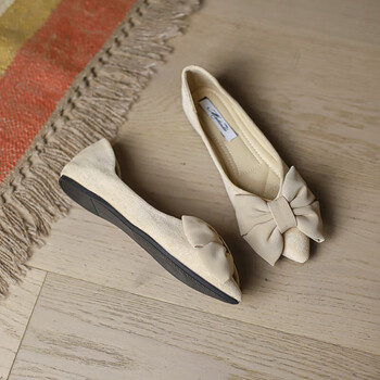 尖头单鞋女夏平底2023年夏季百搭鞋子小香风浅口软底四季瓢鞋杏色35