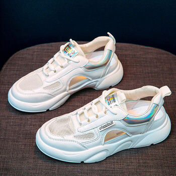 大黄蜂女童鞋子中大童夏款2023新款透气单网鞋女孩运动凉鞋休闲板白色