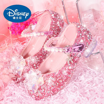 女孩皮鞋软底6儿童水晶鞋平底宝宝公主鞋豆豆鞋 f11-2蝴蝶高跟款粉色