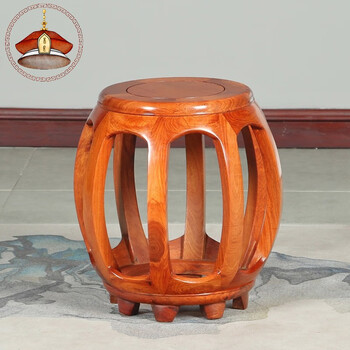 冠木匠红木家具缅甸花梨(学名:大果紫檀)  圆鼓凳实木古筝圆凳子小换