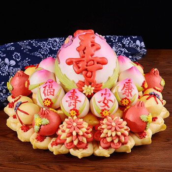 寿桃馒头老人生日中式蛋糕点送礼物贺寿祝寿包山东胶东花饽饽花馍