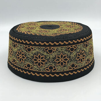 略辰少数民族回族帽子礼帽男士回族帽子平顶表演帽橙花回民圆边平顶帽