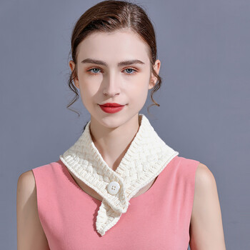 新款秋冬毛线围脖护脖颈防风针织假领子女百搭假领交叉脖套潮米色均码