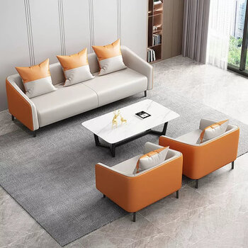 盎梓新款办公室沙发小户型双人茶几组合简约现代商务接待 3 1 1 长几