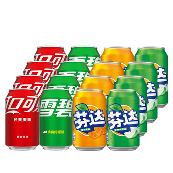 可口可乐(coca-cola)雪碧芬达橙味苹果味碳酸饮料易拉罐装330ml*24罐