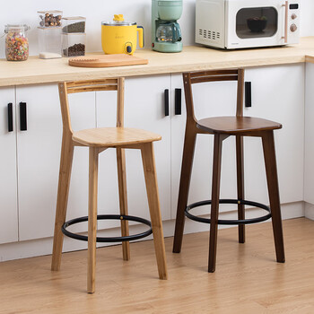 竹艺匠实木吧台椅家用椅子北欧酒吧吧椅现代简约高脚椅靠背座椅原色
