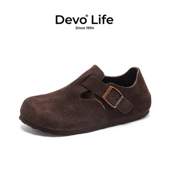 Devo LifeDevo软木鞋穆勒休闲鞋时髦男鞋 66008 深棕色反绒皮 40