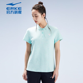 鸿星尔克(erke)【轻氧polo】t恤女百搭网球运动休闲透气舒适时尚翻领