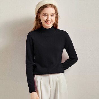 古地斯半高领羊绒衫女秋冬内搭打底衫针织修身高端mxg35299黑色m