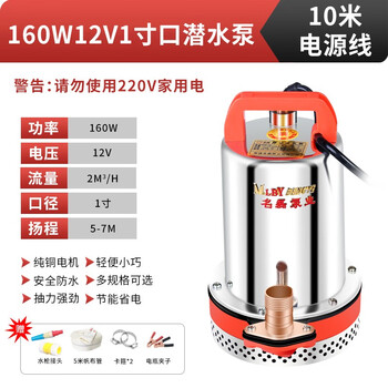 名磊（mlnGLel） 直流潜水泵电动抽水泵灌溉水泵农家用抽水机动车大流量水井水泵 12V160W10米电源线(1寸口)