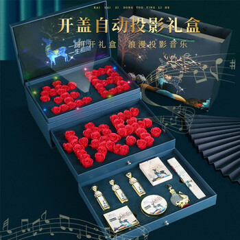 kourt音乐投影礼盒情人节礼物口红香水生日送女生送女朋友老婆新年礼品 生日快乐+雕花口红+香水