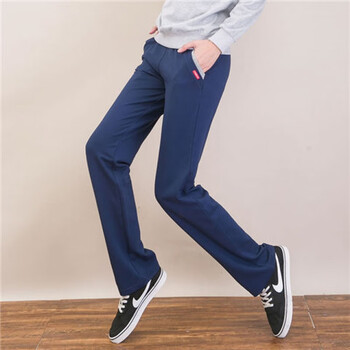 运动裤女长裤中年高腰直筒显瘦女士休闲裤大码宽松裤子深蓝色薄款春春
