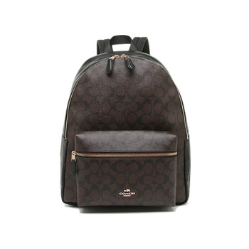 蔻驰coach女士经典logo印花休闲简约大容量双肩包f58314黑褐色