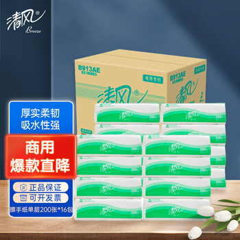 清风 抽纸 纸巾 擦手纸 200张16包