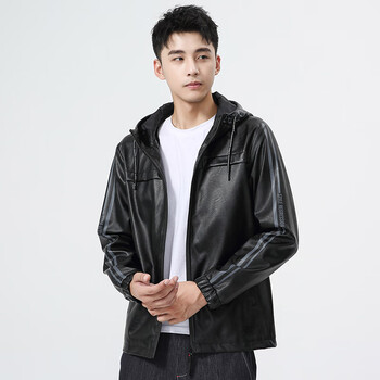 七匹狼复古连帽防风机车皮衣男款外套潮流休闲皮夹克春秋季时尚外衣