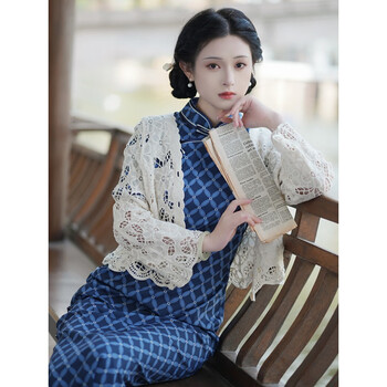 萌弘旦夏天搭配旗袍外搭披肩小开衫女镂空钩花针织开衫外套文艺配旗袍