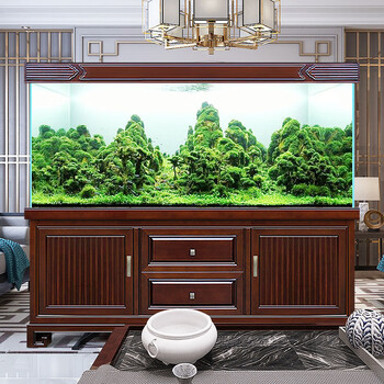 大型实木鱼缸柜底柜家用客厅水族箱白玻璃造景鱼缸定做12米双面底滤