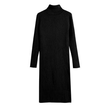 【品质女装 都是好货】秋冬新款高领针织连衣裙女加厚内搭打底裙中长款毛衣裙过膝 黑色 XL