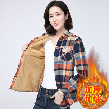 诗姿柔日系原单女衬衫加绒衬衫女长袖保暖冬格子女士保暖衬衣加绒加厚