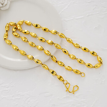 沙金项链男女霸气配饰粗链子999久不掉色空心圆珠镀链子男士橄榄球