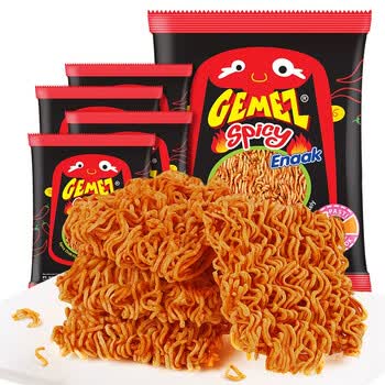 GEMEZ印尼进口 小鸡干脆面 方便面 干吃面休闲零食 火辣鸡肉味14g*4包