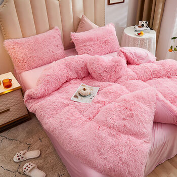 珊瑚绒四件套水绒加厚法兰绒双面绒长毛绒被套水晶绒床单粉色18床四