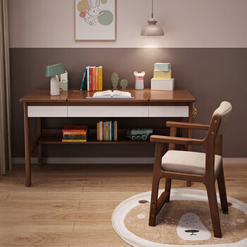 楚善书桌简约中小学生学习桌可翻盖多功能阅读卧室书桌胡白100单桌