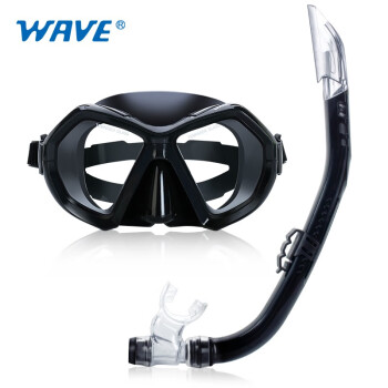 WAVEwave自由潜可调节面镜浮潜潜水装备面镜半干式呼吸管高清 黑色