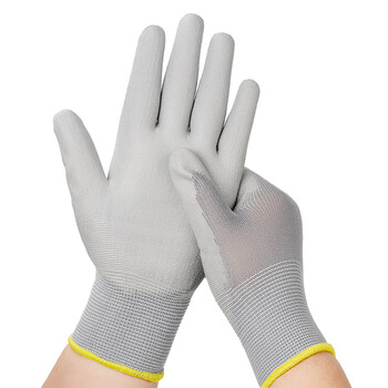 36双薄款手指带胶尼龙pu涂指涂掌无尘防滑透气涂胶劳保手套 森义灰色