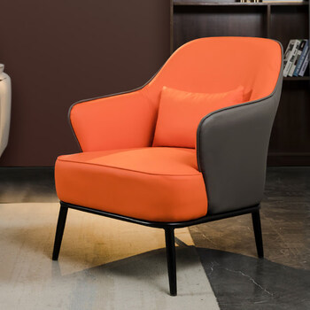 单人沙发北欧轻奢现代简约科技布阳台客厅休闲接待洽谈老虎椅橙色皮
