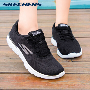 斯凯奇（Skechers）女鞋跑步鞋春夏季新款轻便透气网布白色运动鞋子女减震慢跑鞋 黑色/白色 38.5