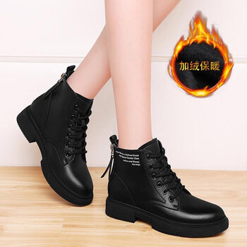 花花公子女鞋2021秋冬季新款韩版潮流高帮皮鞋冬款加绒保暖真皮鞋子女