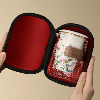 不拙玻璃快客杯小套旅行茶具套装便携包泡茶功夫茶杯单人户外茶壶出差 1旅行包蝶恋花快客杯(一壶三杯)