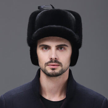 进口貂皮帽子男整貂毛皮草冬季中老年皮护耳水貂帽子男冬天保暖护耳款